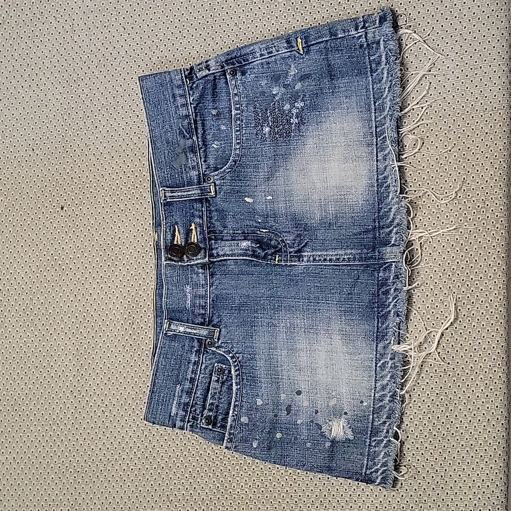 EUC Forever 21 Paint Splatter & Distressed Denim Mini Skirt Size:S